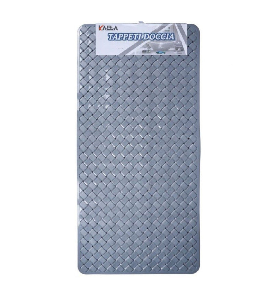 Tappeto Antiscivolo Rettangolo Intrecciato Grigio Per Bagno Doccia 38x77cm 87888         