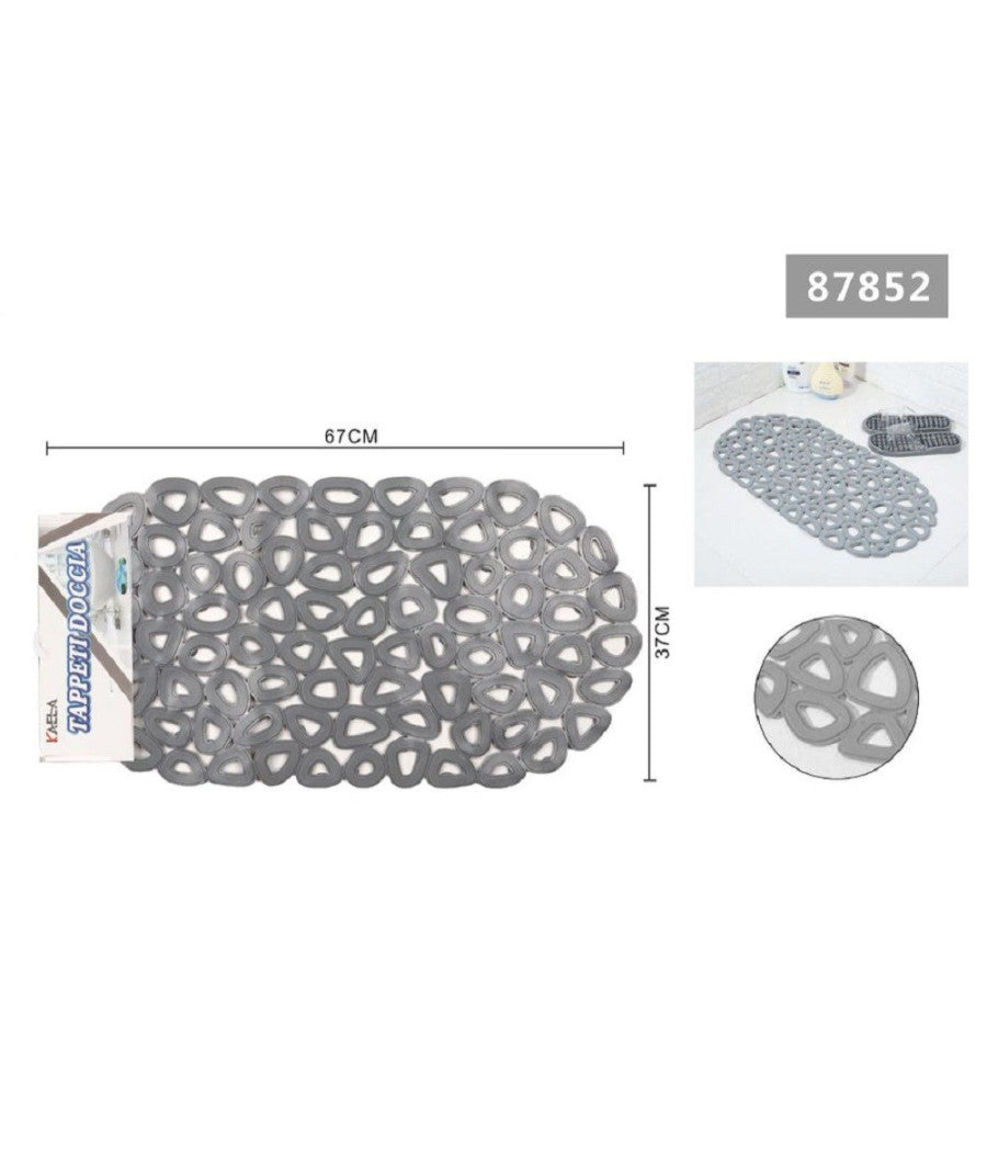 Tappeto Antiscivolo Vasca Bagno Doccia Ovale Buchi Triangolari Grigio 67x37cm 87852         