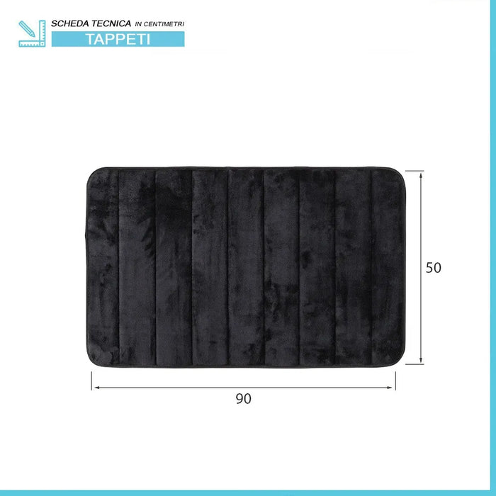 Tappeto bagno 100% poliestere 50x90 nero antiscivolo  Memo