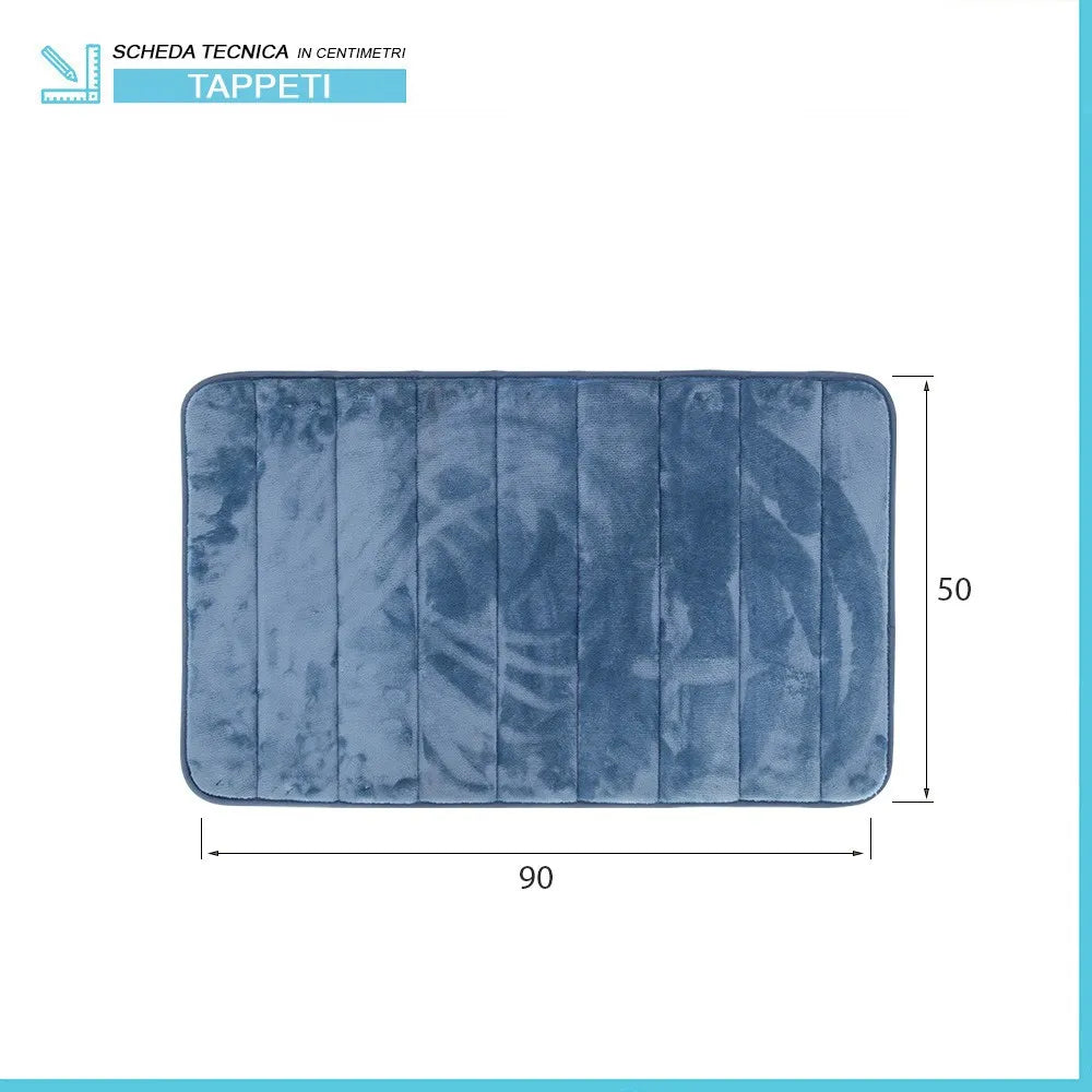 Tappeto bagno 100% poliestere 50x90 turchese cobalto antiscivolo  Memo