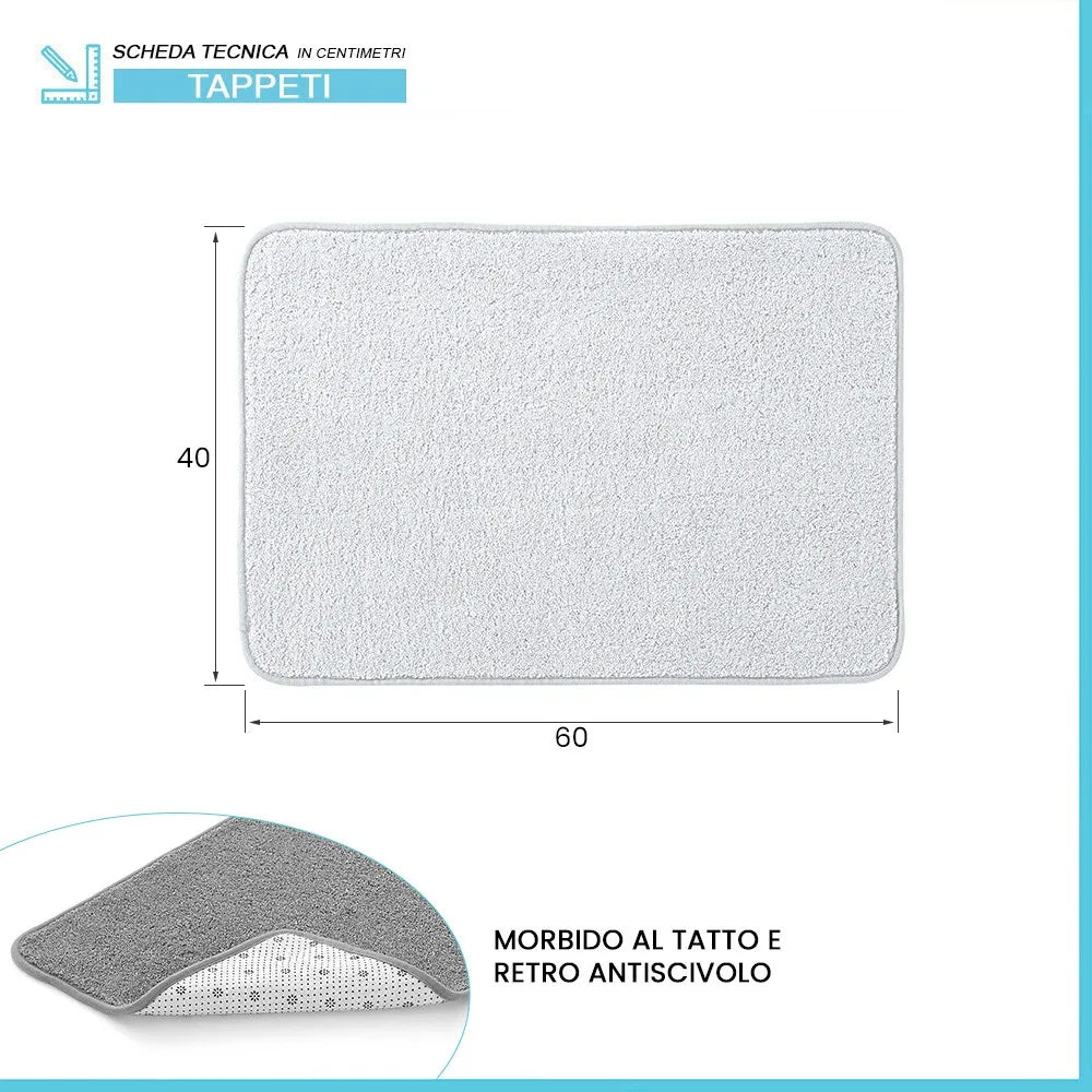 Tappeto bagno bianco 60x40 cm in microfibra antiscivolo Spring