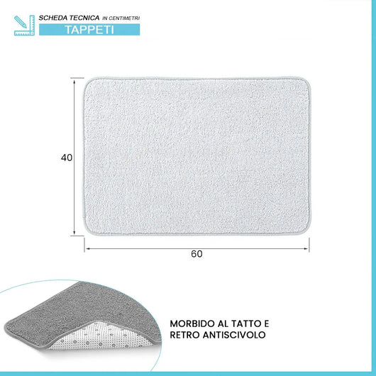 Tappeto bagno bianco 60x40 cm in microfibra antiscivolo Spring