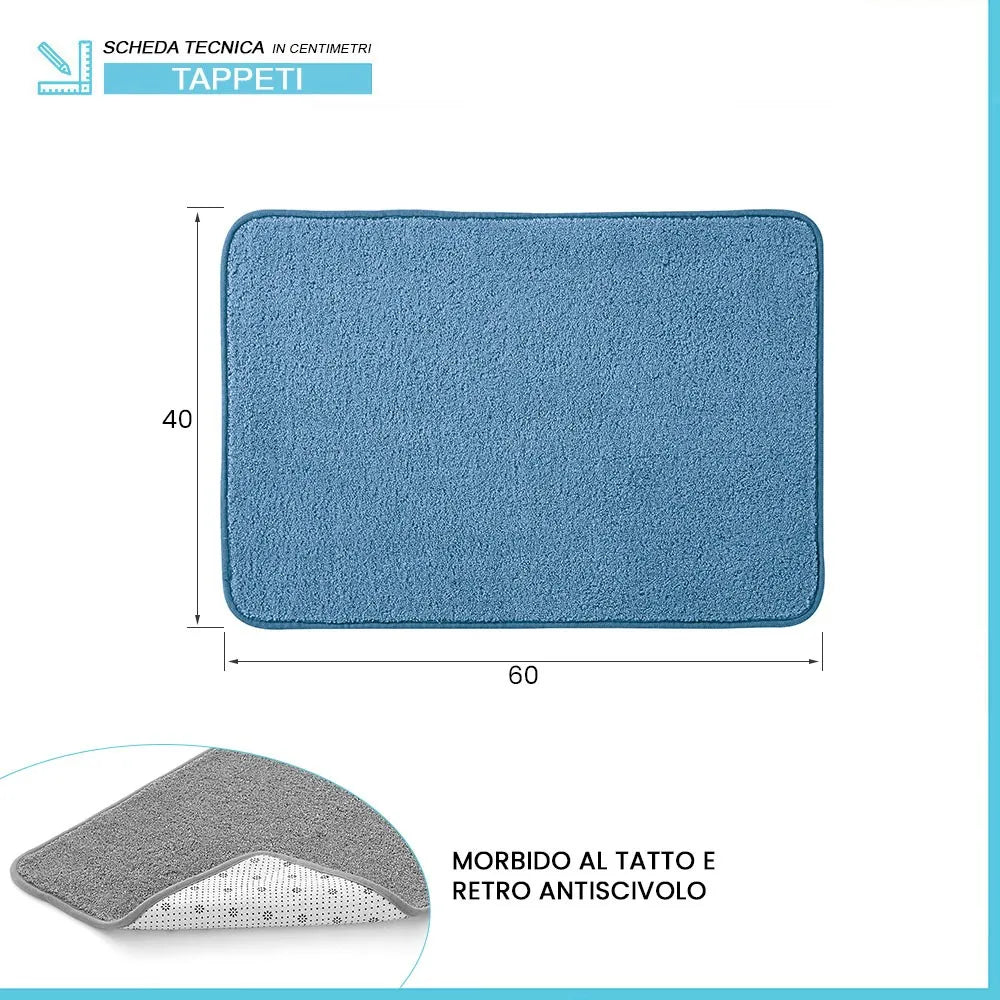 Tappeto bagno blu 60x40 cm in microfibra antiscivolo Spring