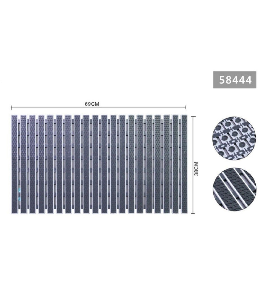 Tappeto Doccia Antiscivolo 69x38cm Tappetino Vasca Bagno Rettangolare Grigio 58444         