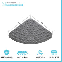 Tappeto doccia antiscivolo angolare in PVC grigio 54x54 cm