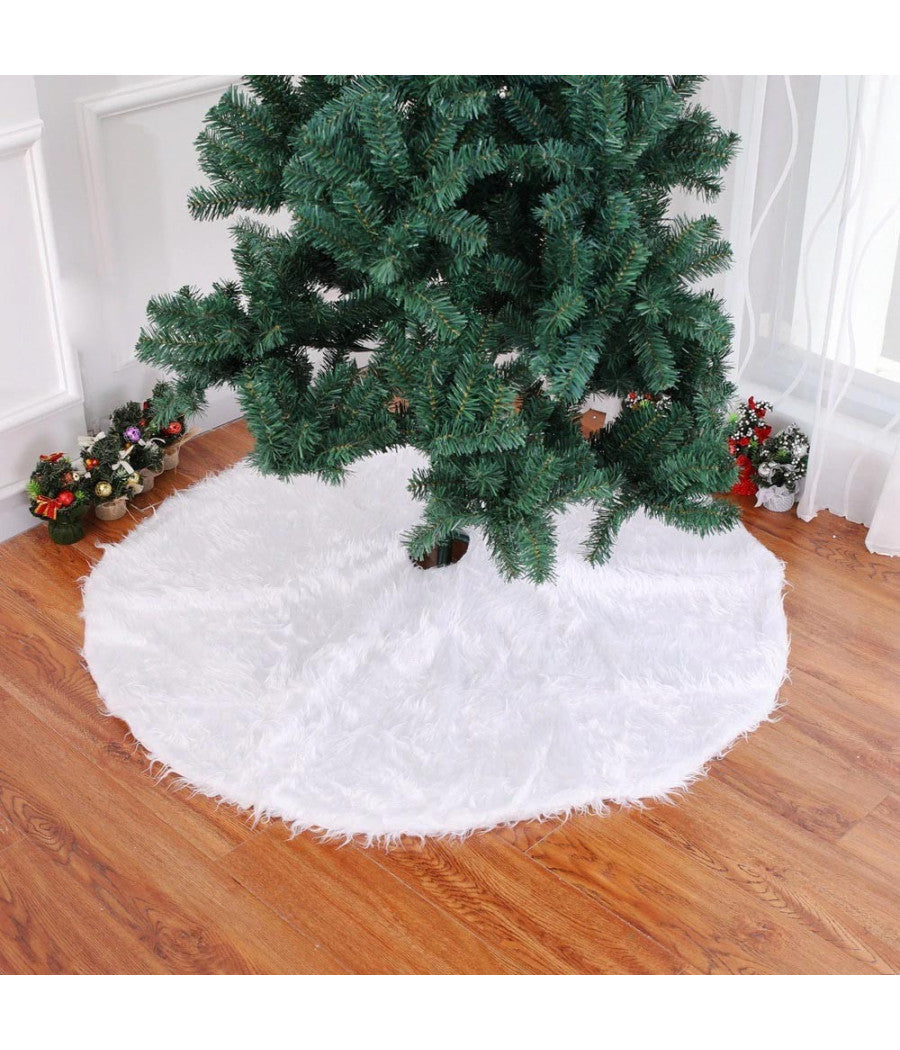 Tappeto Gonna Copertura Base Albero Di Natale 120 Cm Peluche Bianco Effetto Neve         
