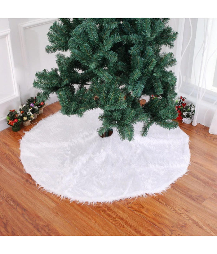 Tappeto Gonna Copertura Base Albero Di Natale 120 Cm Peluche Bianco Effetto Neve         