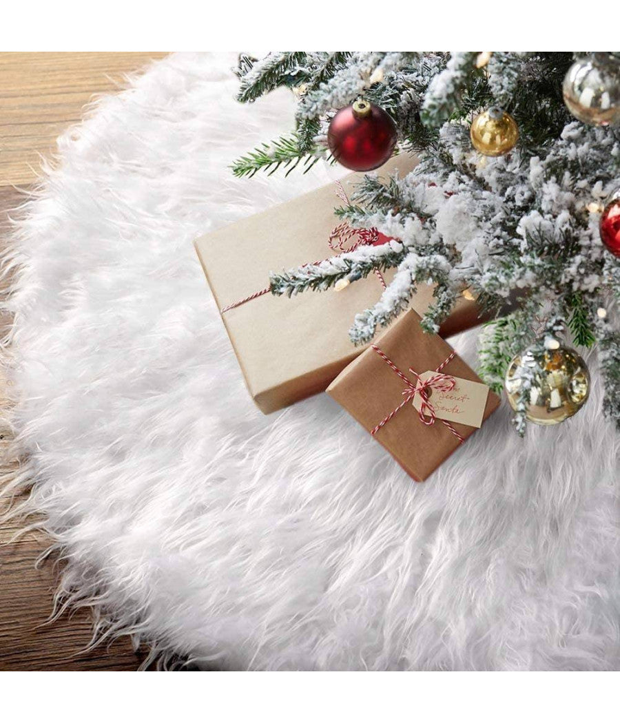 Tappeto Gonna Copertura Base Albero Di Natale 78cm Peluche Bianco Effetto Neve         