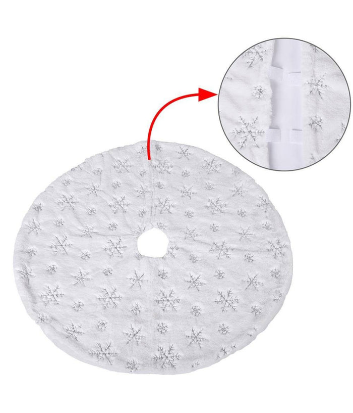 Tappeto Gonna Copertura Base Albero Di Natale 80cm Peluche Fiocco Di Neve Silver         