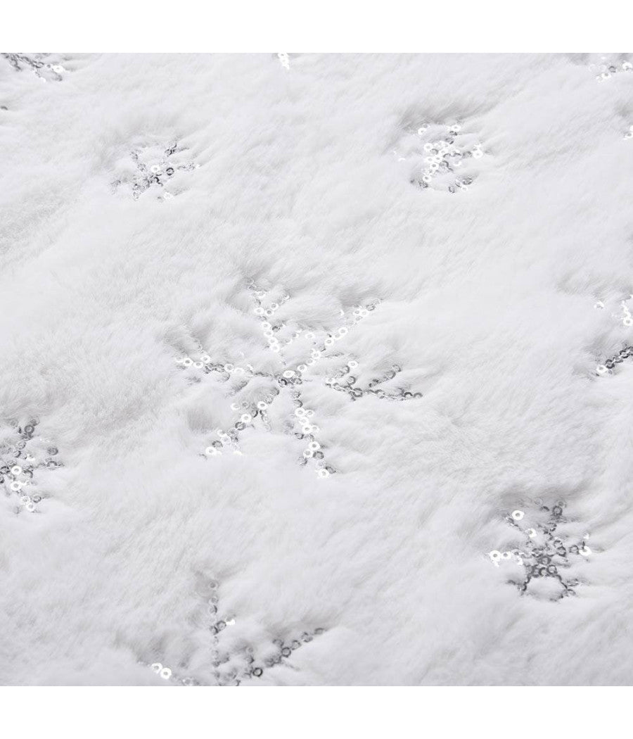 Tappeto Gonna Copertura Base Albero Di Natale 80cm Peluche Fiocco Di Neve Silver         