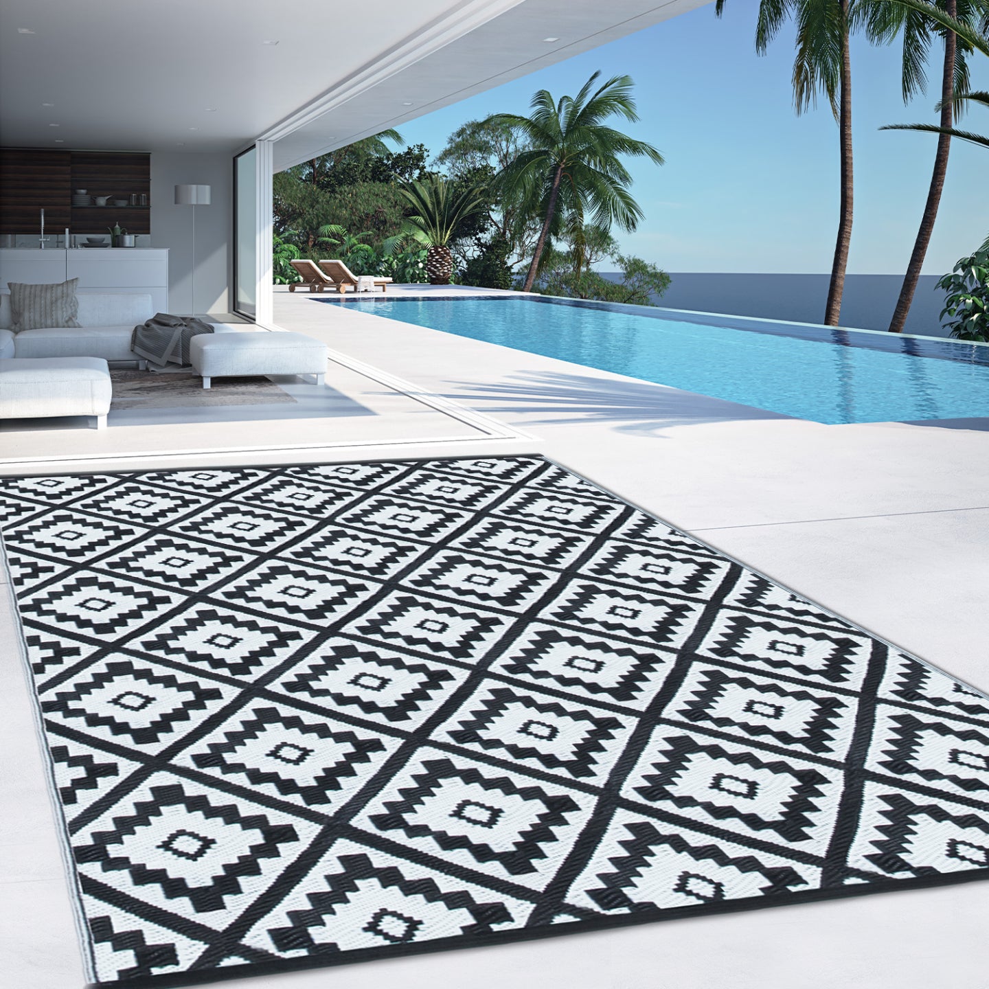 IDMarket - Tappeto per esterni BAHAMAS nero 270 x 370 CM