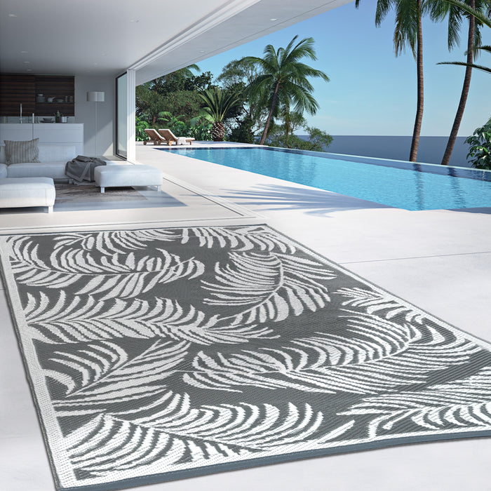 IDMarket - Tappeto per esterni COCO tropical grigio e bianco 180 x 280 CM