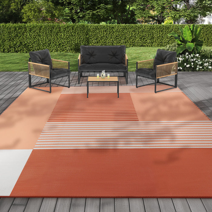 IDMarket - Tappeto per esterni GEOMETRIC terracotta 270 x 370 CM