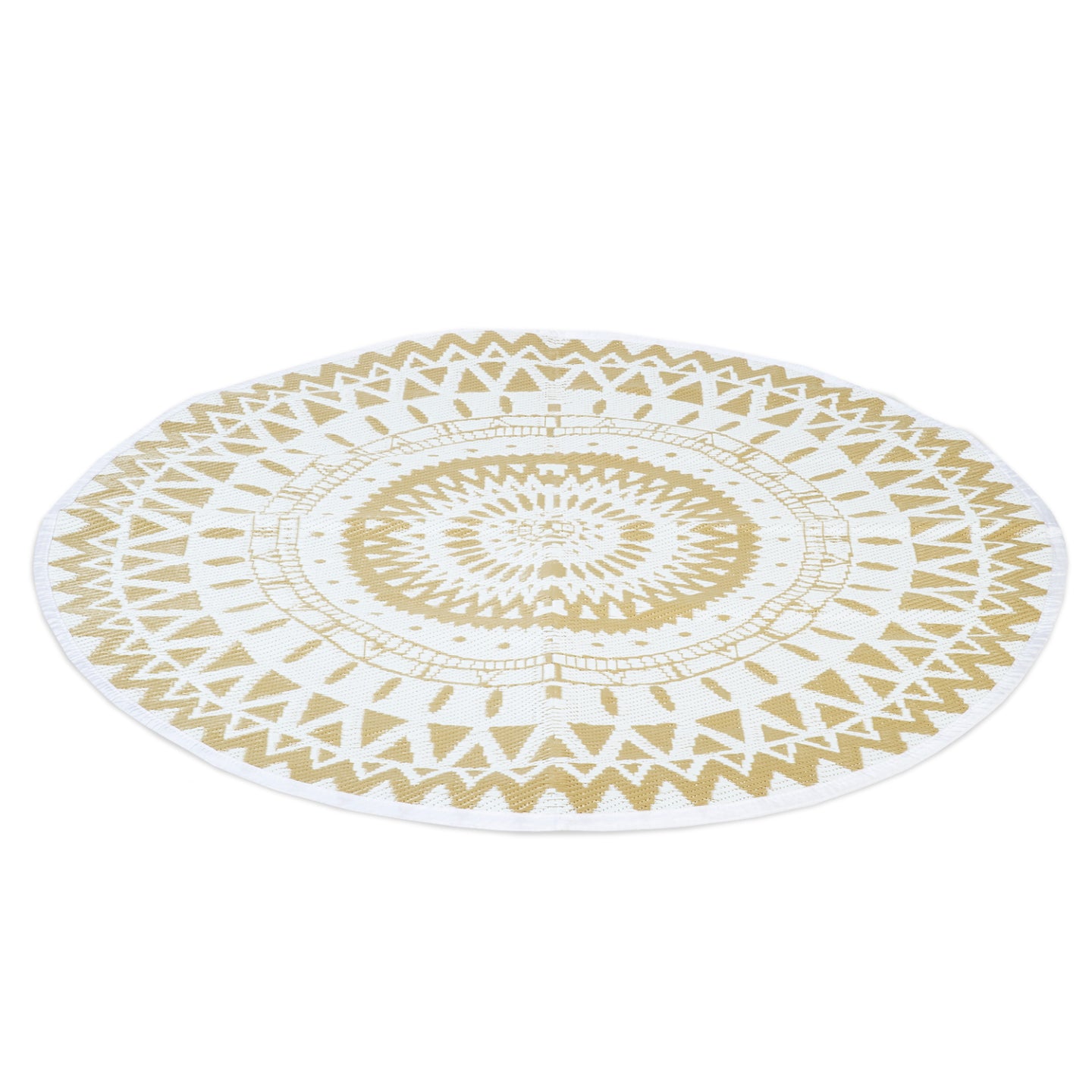 IDMarket - Tappeto per esterni ROUND naturale e bianco D.150 CM