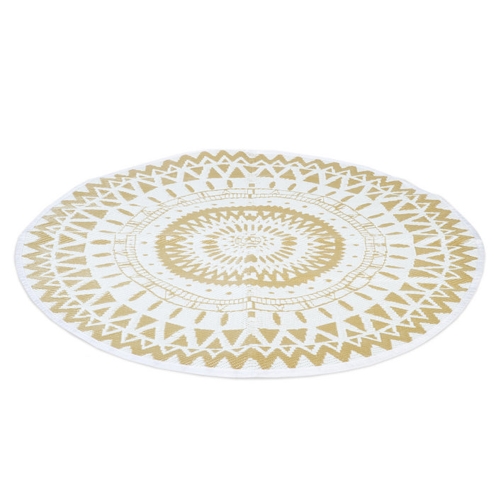 IDMarket - Tappeto per esterni ROUND naturale e bianco D.150 CM