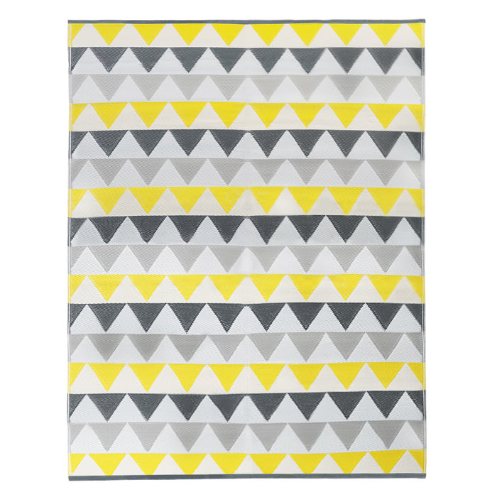 IDMarket - Tappeto per esterni SARI triangoli grigio e giallo 270 x 370 CM