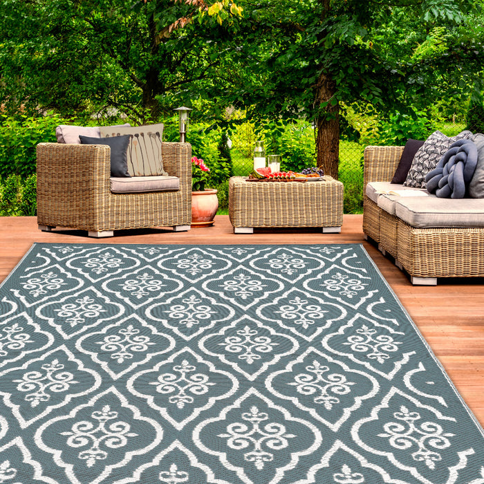 IDMarket - Tappeto per esterni TUNIS grigio e bianco 180 x 280 CM