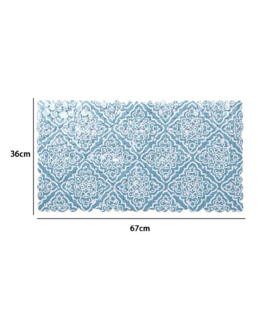Tappeto Pvc Azzurro Con Maioliche Antiscivolo Vasca Bagno Doccia 67x36cm 87031         