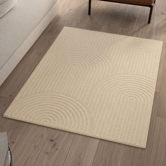 IDMarket - Tappeto rettangolare per interni JADA con motivo circolare beige 120 x 170 cm
