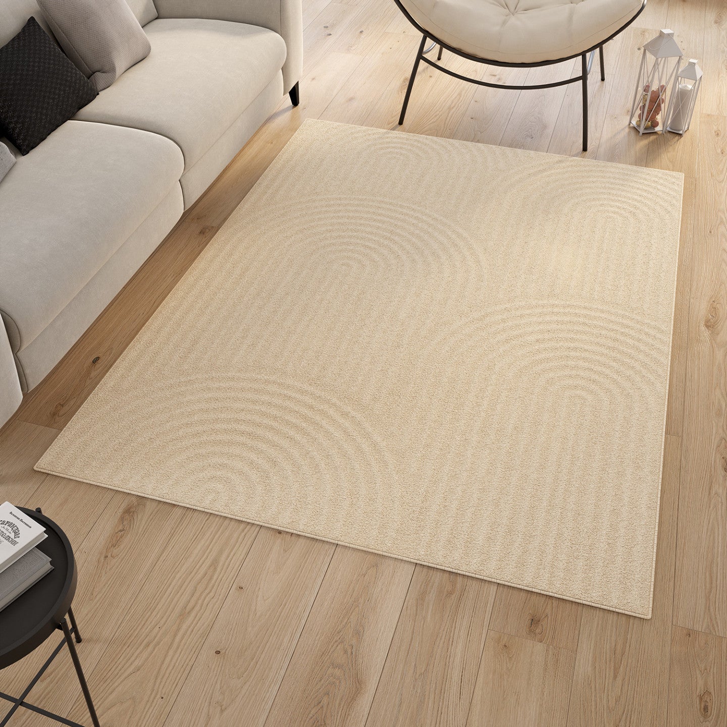 IDMarket - Tappeto rettangolare per interni JADA con motivo circolare beige 160 x 220 cm