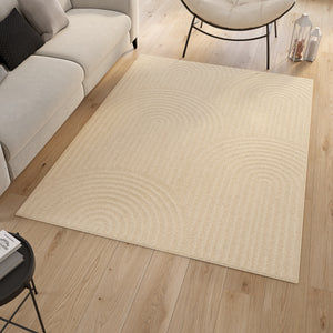 IDMarket - Tappeto rettangolare per interni JADA con motivo circolare beige 160 x 220 cm
