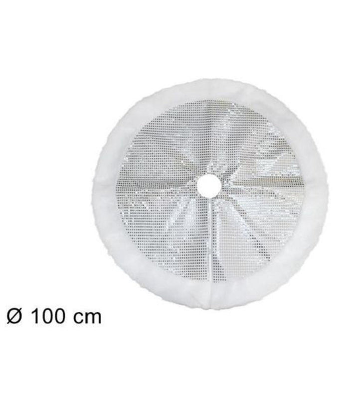 Tappeto Sottoalbero Natale Gonna Copertura 100 Cm Silver Pois Pelliccia Bianca         