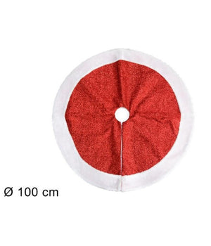 Tappeto Sottoalbero Natale Gonna Copertura 100cm Effetto Glitter Rosso Pelliccia         