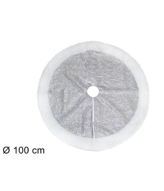 Tappeto Sottoalbero Natale Gonna Copertura 100cm Effetto Glitter Silver Pelliccia         