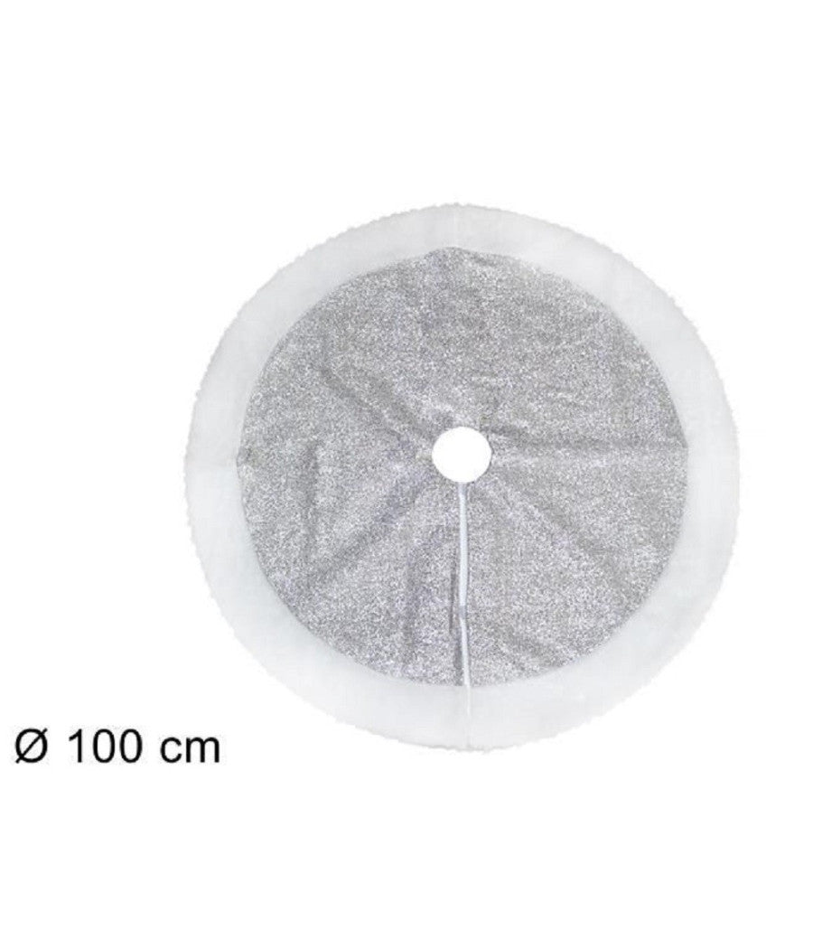 Tappeto Sottoalbero Natale Gonna Copertura 100cm Effetto Glitter Silver Pelliccia         