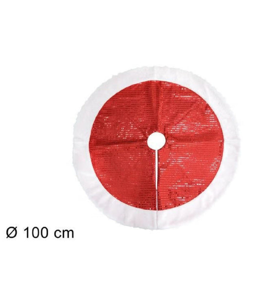 Tappeto Sottoalbero Natale Gonna Copertura 100cm Rosso Pois Con Pelliccia Bianca         