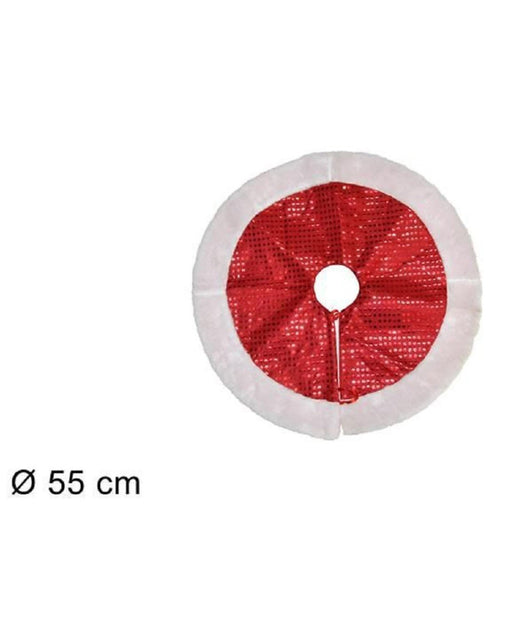 Tappeto Sottoalbero Natale Gonna Copertura 55cm Rosso Pois Con Pelliccia Bianca         