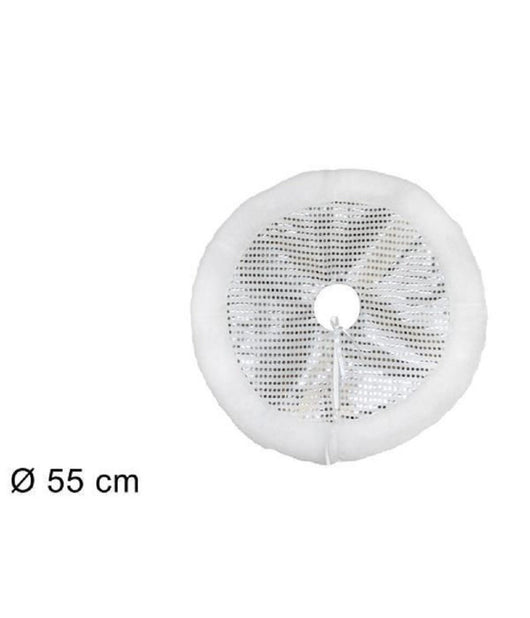 Tappeto Sottoalbero Natale Gonna Copertura 55cm Silver Pois Con Pelliccia Bianca         