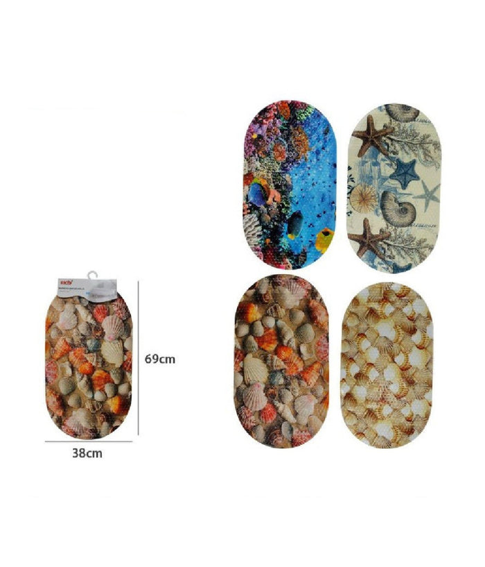 Tappeto Tappetino Antiscivolo Arredo Bagno Tema Marino Conchiglie 38x69cm 59501         