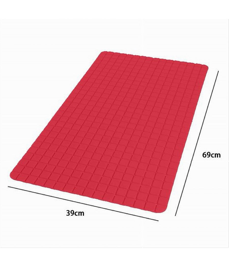 Tappeto Tappetino Antiscivolo Bagno Arredo 69 X 39 Cm Rosso Con Quadratini 69940         