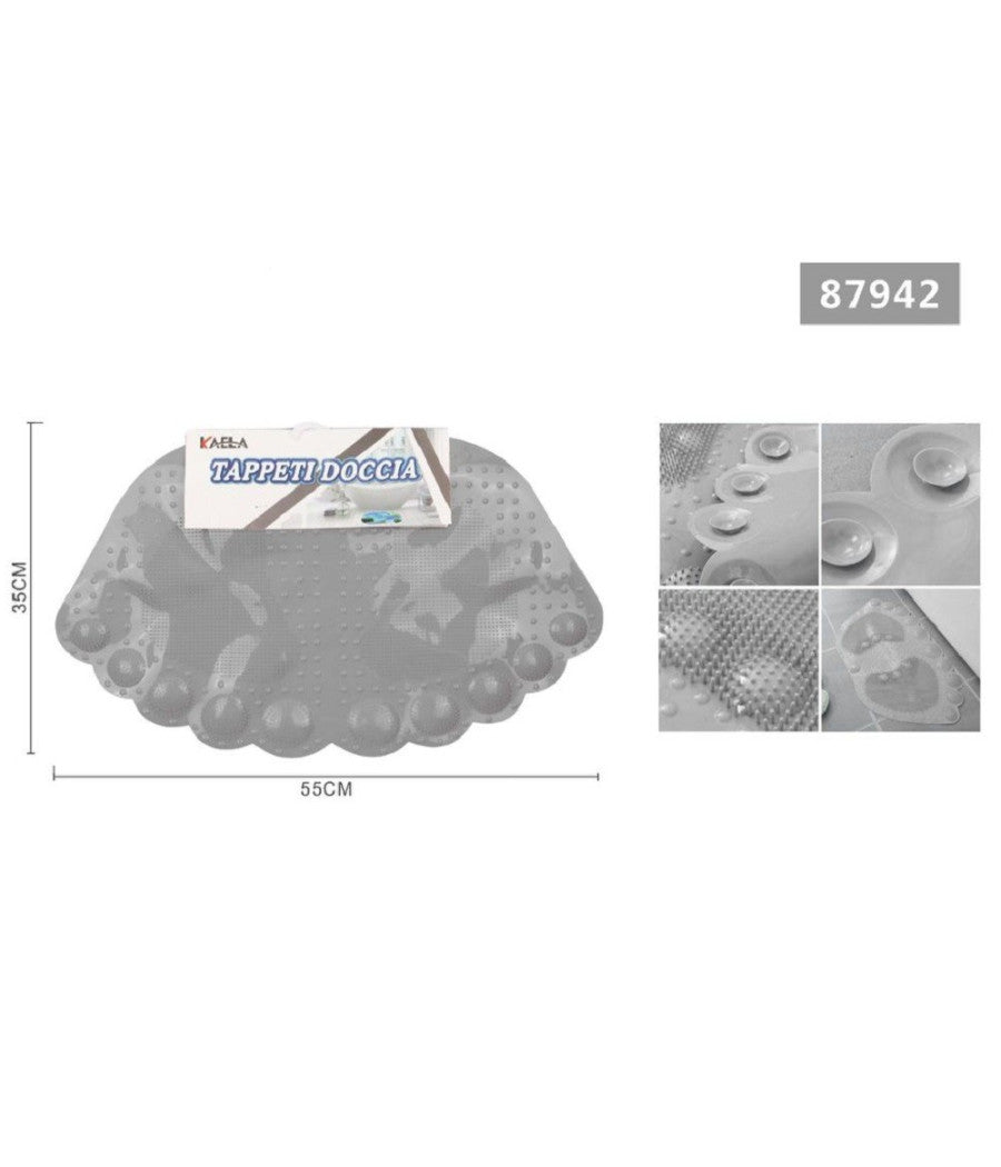 Tappeto Tappetino Antiscivolo Impronte Vasca Bagno Doccia 55 X 35cm Grigio 87942         