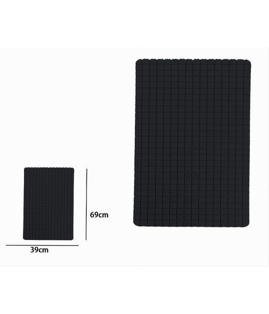 Tappeto Tappetino Antiscivolo Per Bagno Arredo 69x39cm Nero Con Quadratini 69775         