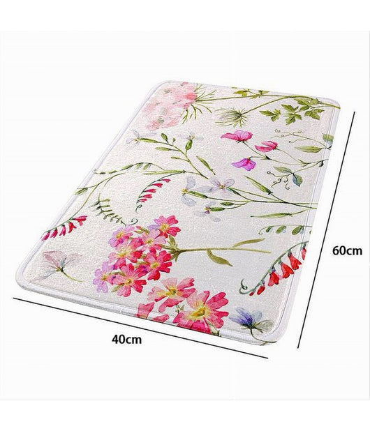 Tappeto Tappetino Antiscivolo Tessuto Bagno Arredo 40x60cm Bianco Con Fiori 69915         