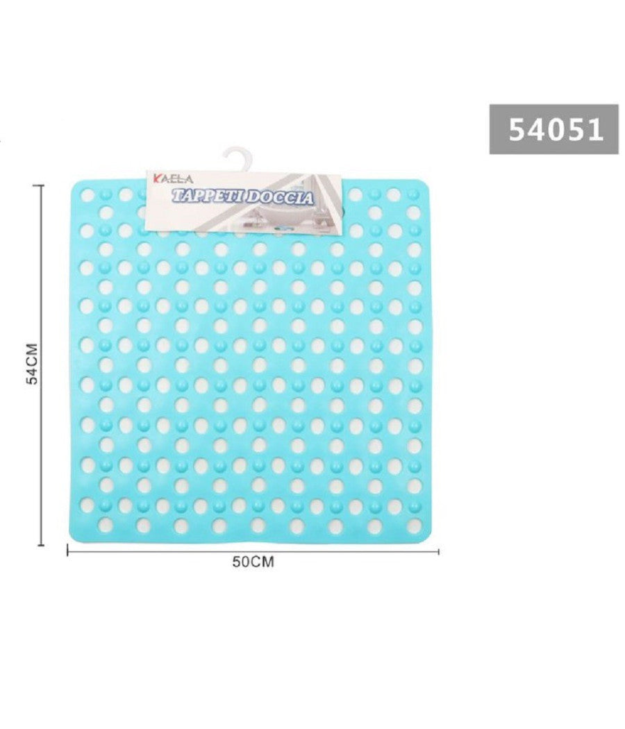 Tappeto Tappetino Doccia Antiscivolo Quadrato 50x54cm Vasca Bagno 54051 Azzurro         