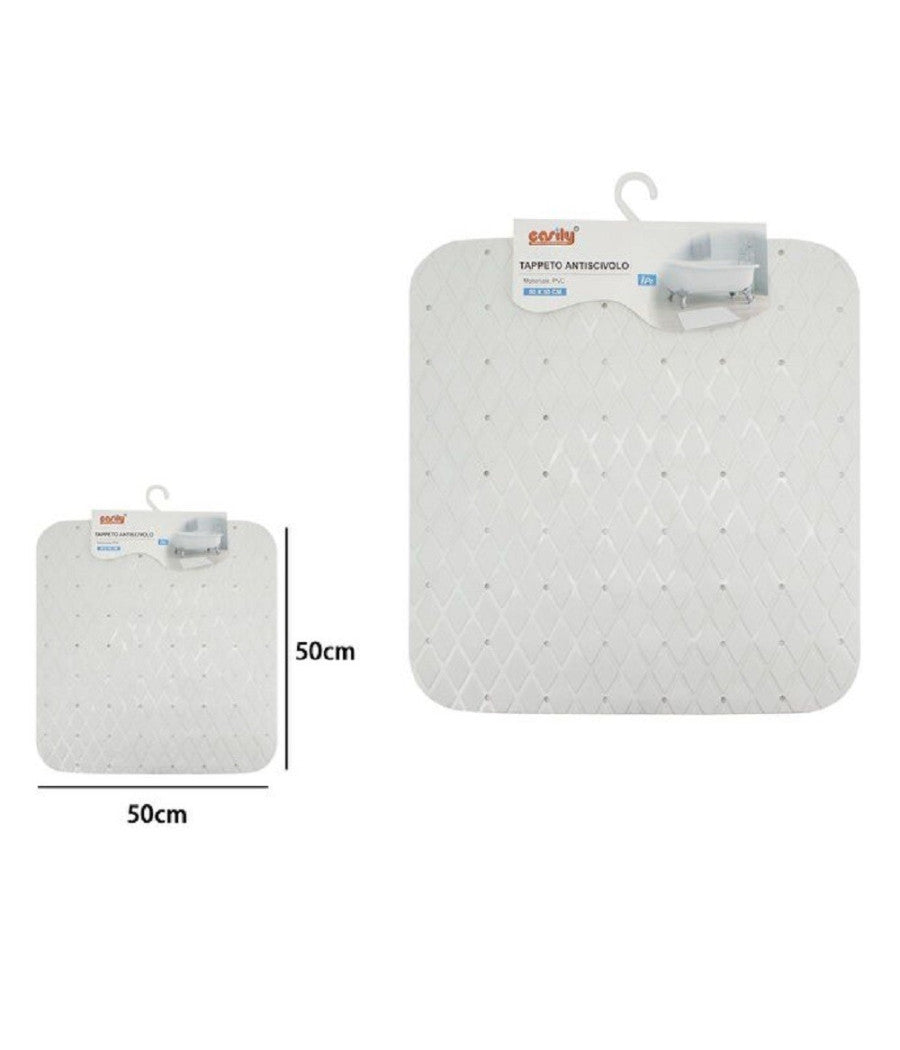 Tappeto Tappetino In Pvc Antiscivolo Per Vasca Bagno Doccia 50x50cm 79726 Bianco         