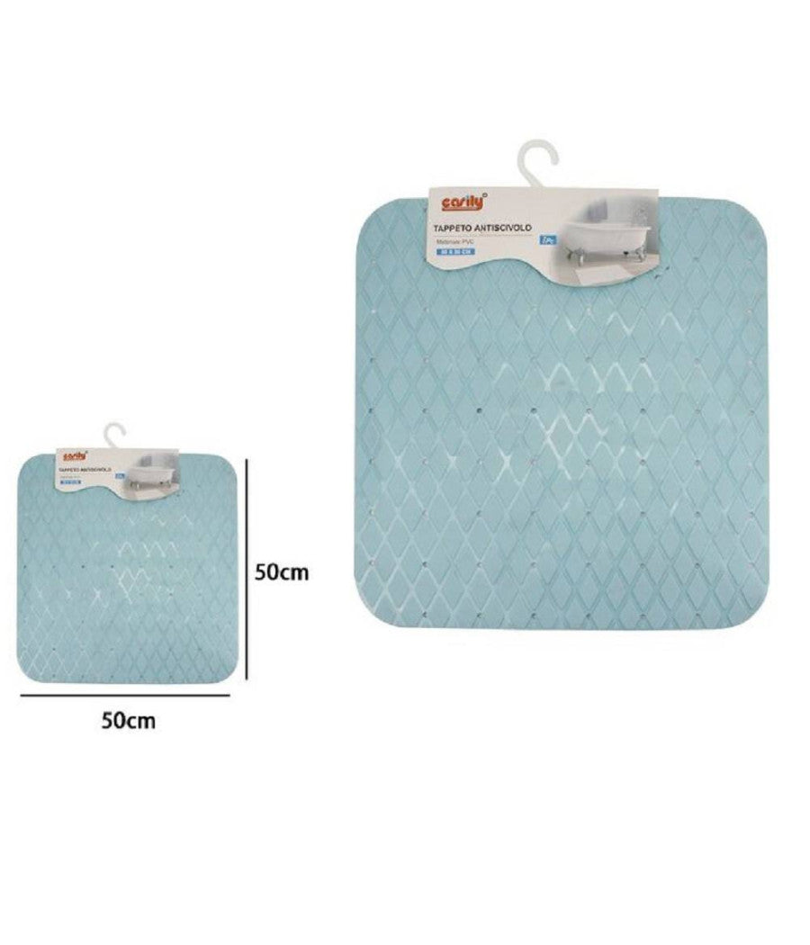 Tappeto Tappetino In Pvc Antiscivolo Per Vasca Bagno Doccia 50x50cm 79730 Azzurro         