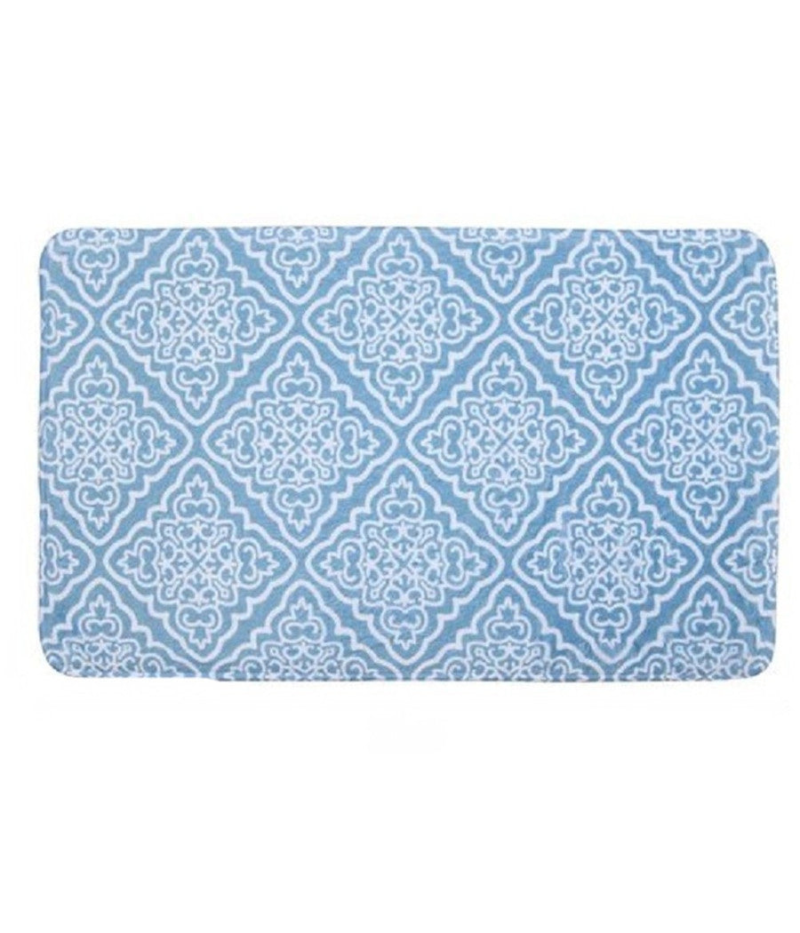Tappeto Tappetino Per Arredo Da Bagno 45 X 75 Cm Azzurro Con Maioliche 87032         