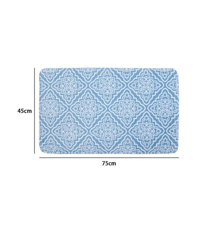 Tappeto Tappetino Per Arredo Da Bagno 45 X 75 Cm Azzurro Con Maioliche 87032         