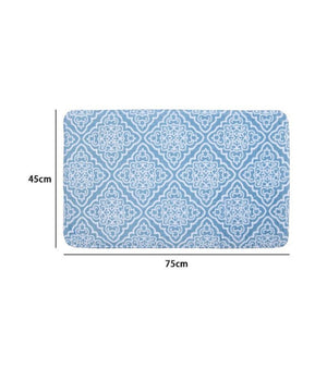 Tappeto Tappetino Per Arredo Da Bagno 45 X 75 Cm Azzurro Con Maioliche 87032         