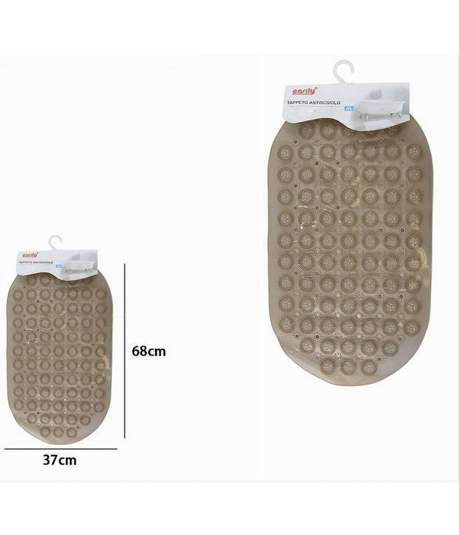 Tappeto Tappetino Pvc Antiscivolo Ovale Vasca Bagno Doccia Beige 68 X 37cm 87229         
