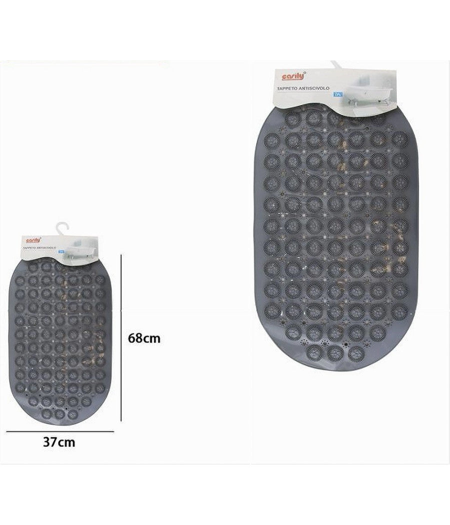 Tappeto Tappetino Pvc Antiscivolo Ovale Vasca Bagno Doccia Grigio 68x37 Cm 87230         