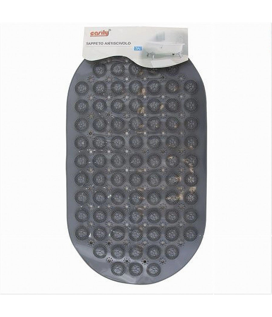 Tappeto Tappetino Pvc Antiscivolo Ovale Vasca Bagno Doccia Grigio 68x37 Cm 87230         