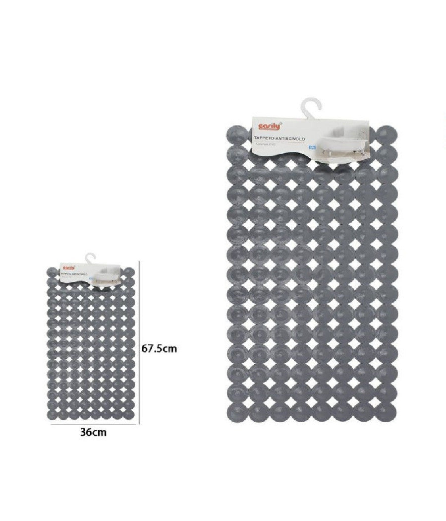 Tappeto Tappetino Pvc Antiscivolo Per Vasca Bagno Doccia 67.5x36 Cm Grigia 59612         