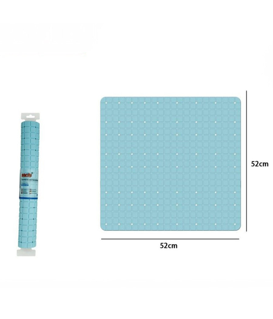 Tappeto Tappetino Pvc Azzurro Antiscivolo Per Vasca Bagno Doccia 52x52 Cm 79766         