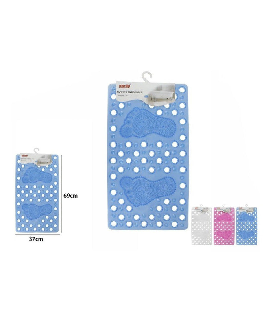 Tappeto Tappetino Pvc Impronte Piedi Antiscivolo Vasca Bagno Doccia 59628 69x37cm         