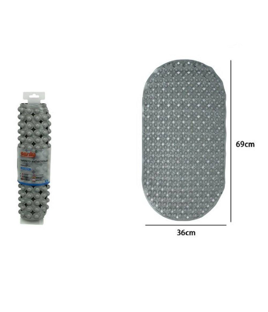 Tappeto Tappetino Pvc Ovale Antiscivolo Vasca Bagno Doccia 69x36 Cm 79749 Grigio         